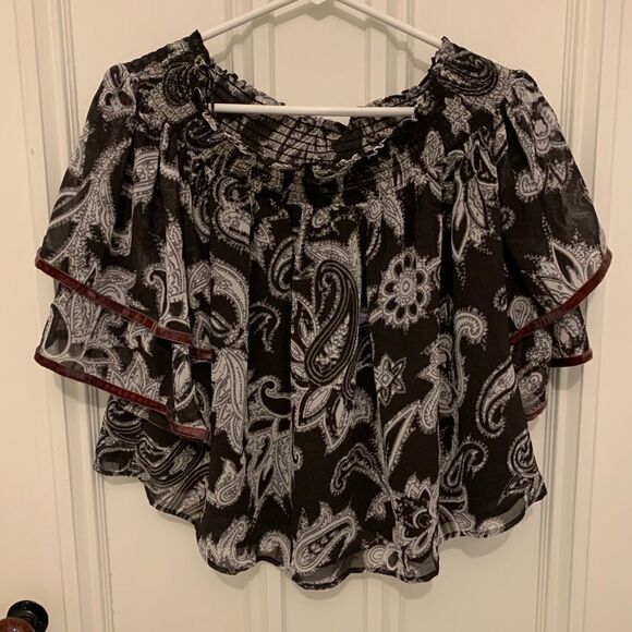 Brown/cream/gray Loft off the shoulder blouse M - Picture 1 of 4